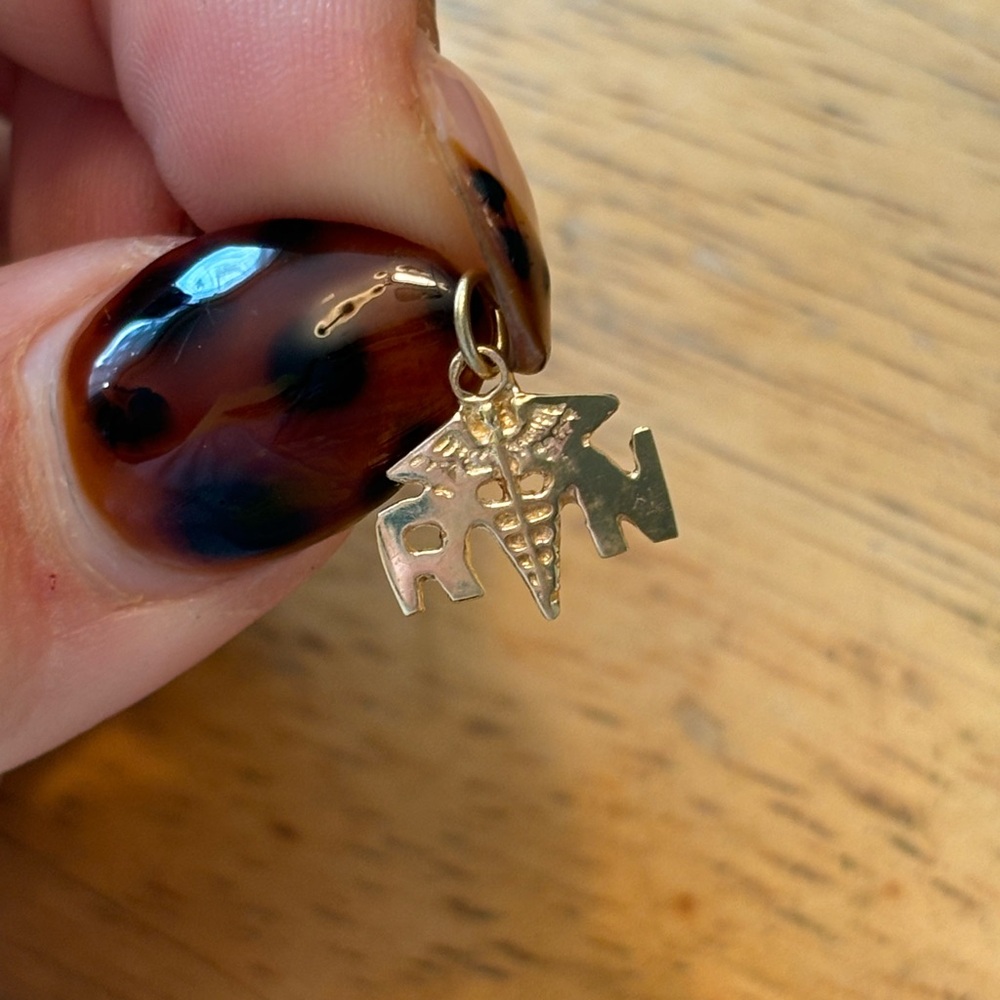 Solid 14k Gold RN Registered Nurse Charm Pendant